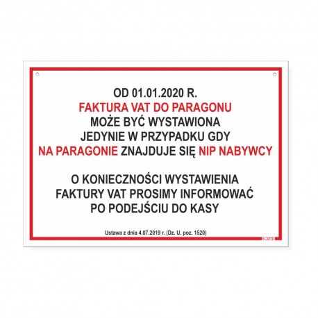 FAKTURA VAT DO PARAGONU 17,5x25cm -tabliczki