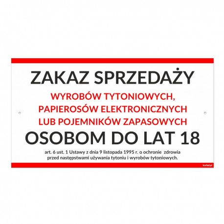 ZAKAZ SPRZEDAŻY TYTONIU I E-PAPIEROSÓW 30x16,5cm
