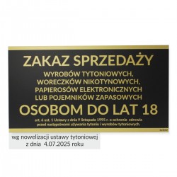 Korfed tabliczki czarne ZAKAZ SPRZEDAŻY artykułów tytoniowych  - Nowa ustawa