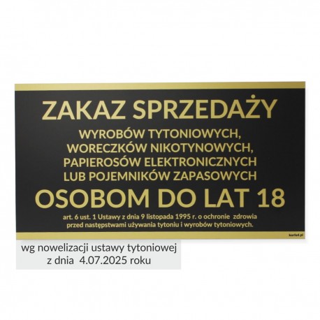 Korfed tabliczki czarne ZAKAZ SPRZEDAŻY artykułów tytoniowych  - Nowa ustawa