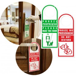 Wywieszka hotelowa na drzwi -dwustronna, plastikowa zawieszka na klamkę, do hotelu proszę posprzątać/ proszę nie przeszkadzać