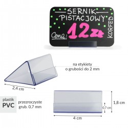 Korfed przezroczyste mini stojaczki plastikowe - uchwyt pvc na etykiety, cenówki, tabliczki, stojak do wsuwania