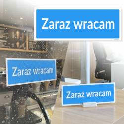 Tabliczka Zaraz Wracam 21x8 cm - plastikowa Wodoodporna | Korfed