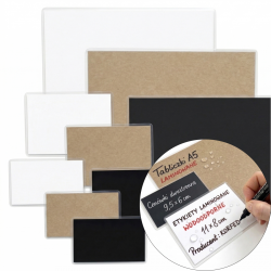 Korfed Cenówki laminowane, etykiety foliowane, dwustronne: czarne, białe, brązowe w stylu eko kraft, zmywalne, tabliczki A5