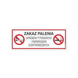 ZAKAZ PALENIA wyrobów tytoniowych i e-papierosów 21x8cm