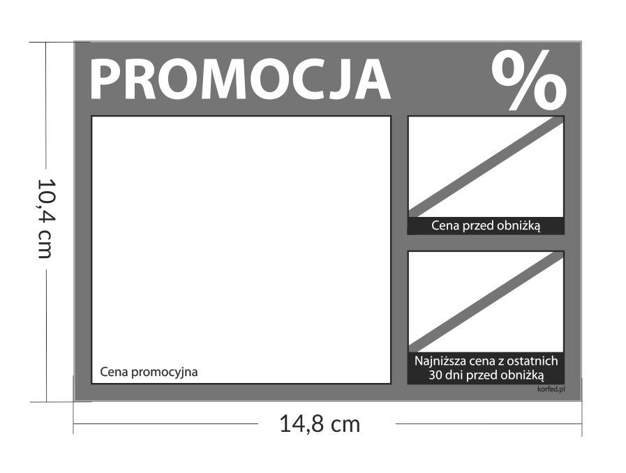 Cenówki promocyjne etykiety papierowe wg dyrektywy Unijnej Omnibus, trzy ceny - cena promocyjna, cena przed obniżką i najniższa cena z 30 dni