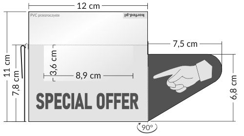 shelfstopper reklamowy wymiary - przezroczyste osłonki na listwy cenowe z rączką (łapką) stoppery