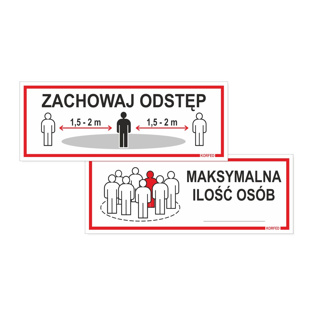 Oznakowanie epidemiczne covid19 - tabliczki plastikowe ZACHOWAJ ODSTĘP i MAKSYMALNA ILOŚĆ OSÓB - wodoodporne