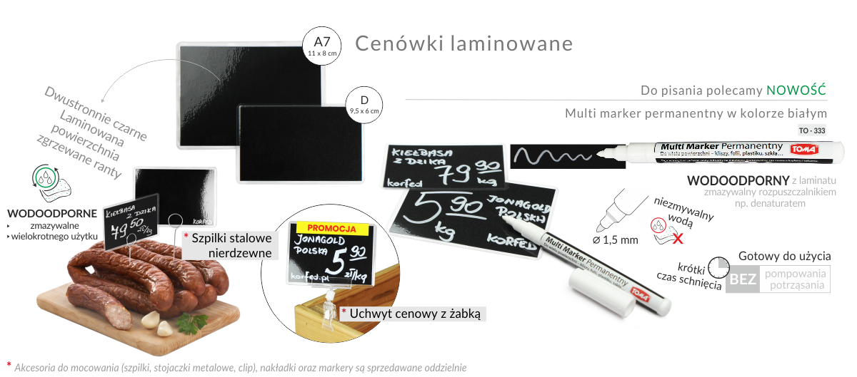 NOWOŚĆ! Czarne cenówki laminowane i białe foliopisy - markery permanentne